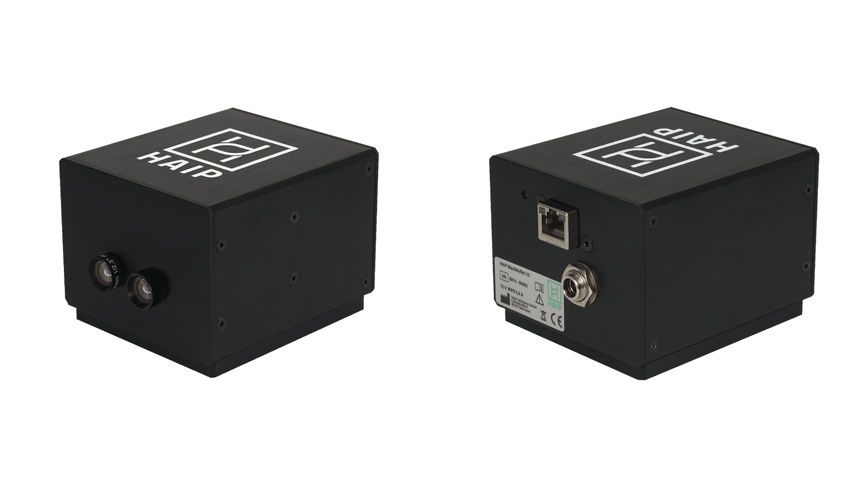 backside and frontside of a hyperspectral camera called BlackBox V2 from the company HAIP Solutions
