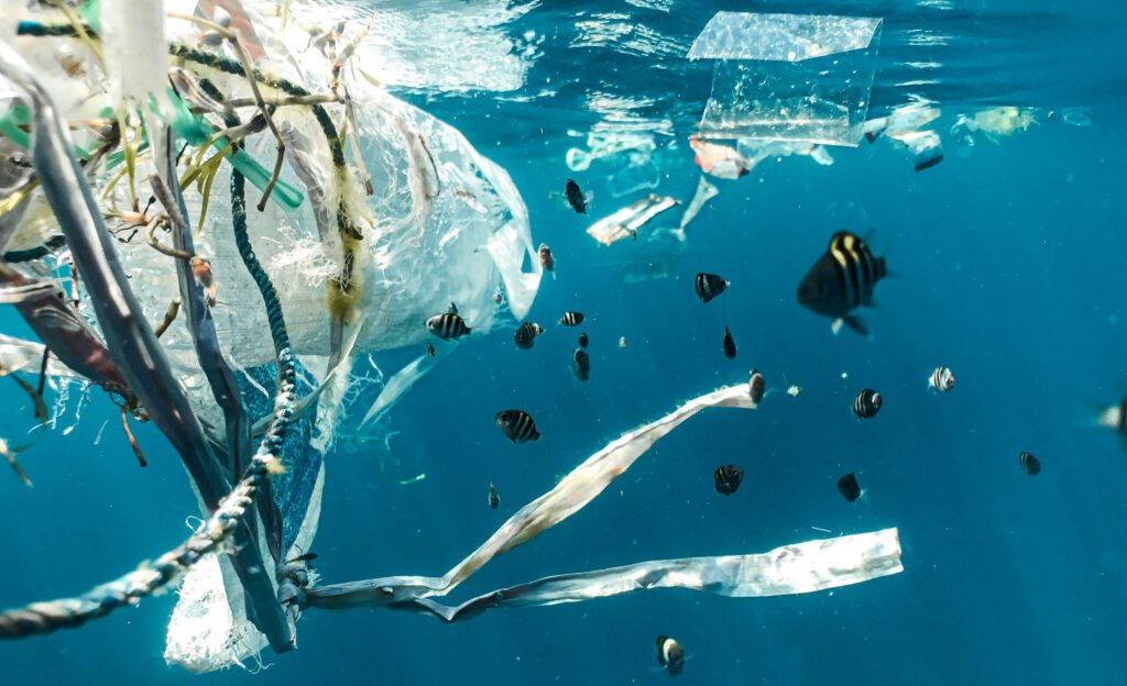 Photo of the Application Note - Plastic Flakes shwoing plastic pollution in the ocean