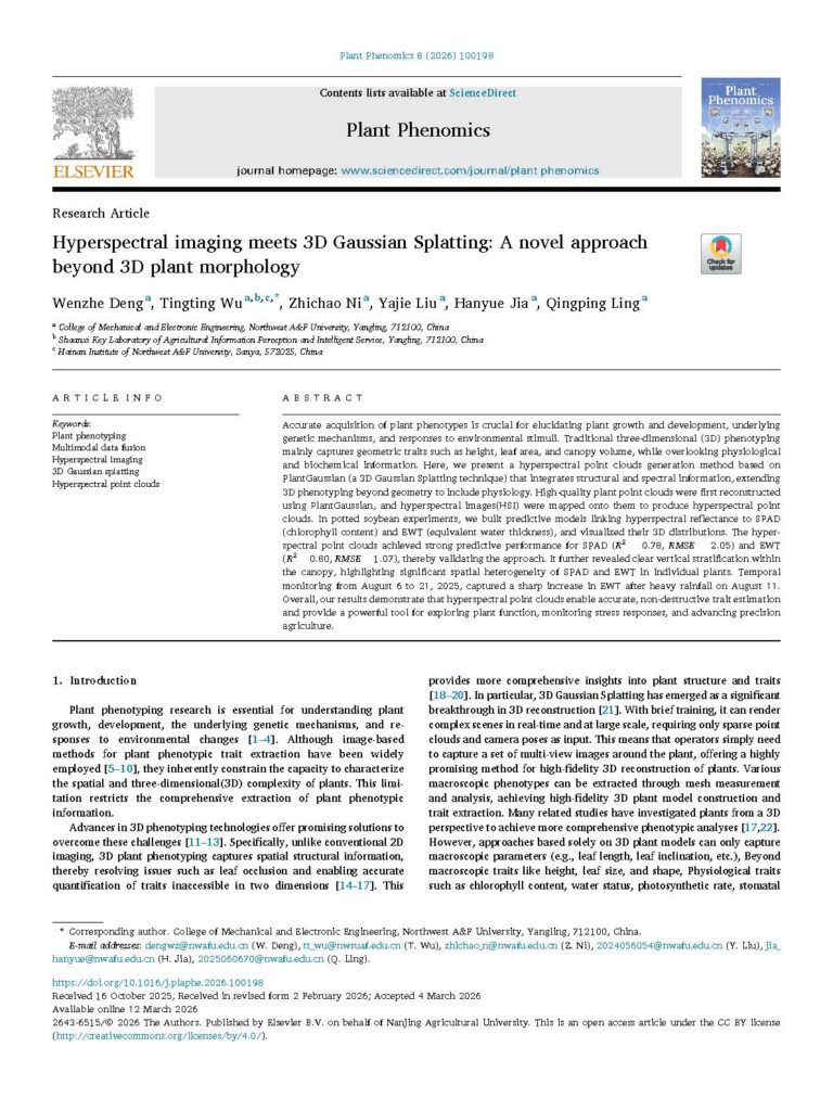 research Article: Hyperspectral imaging meets 3D Gaussian Splatting: A novel approach beyond 3D plant morphology