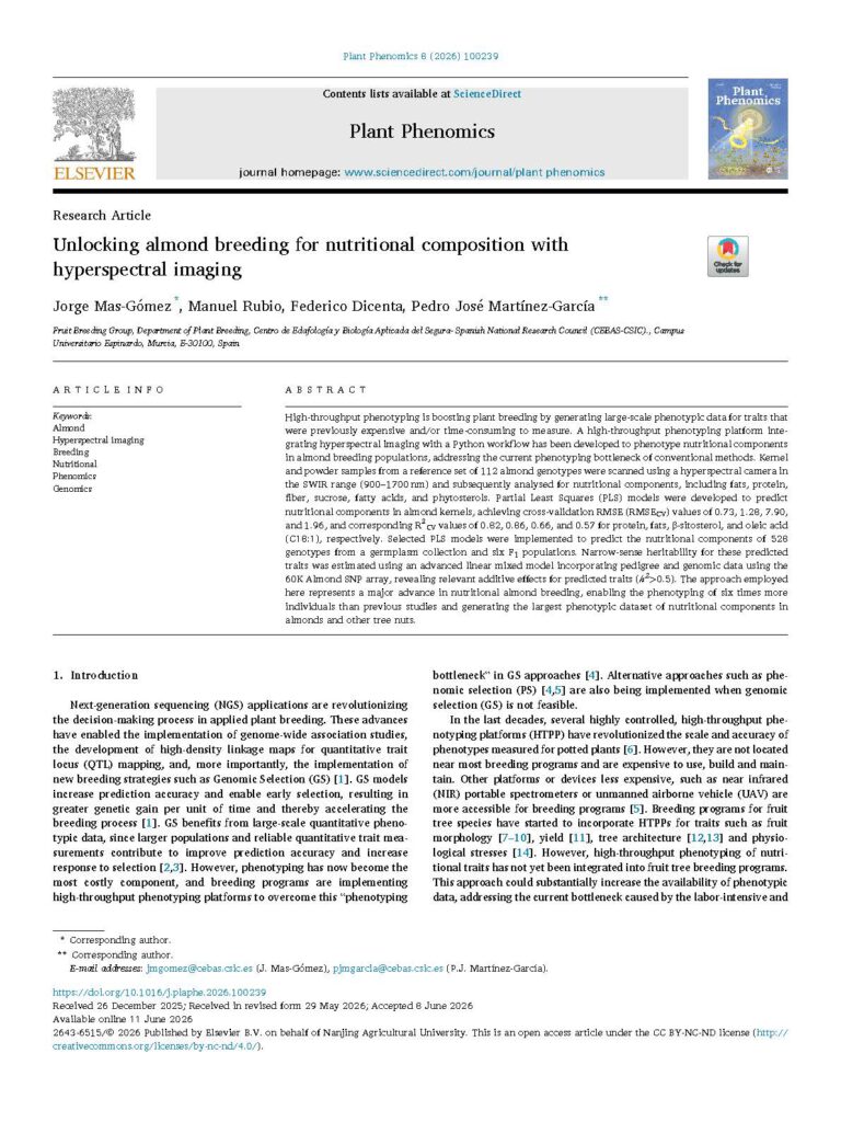 Research Article: Unlocking almond breeding for nutritional composition with hyperspectral imaging